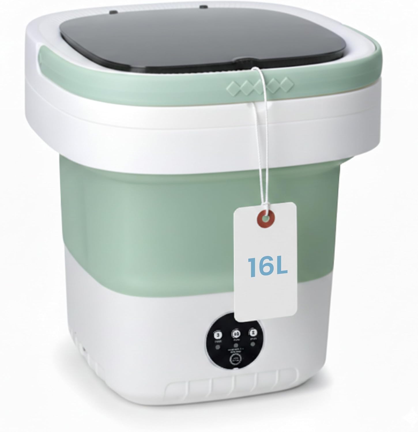 Portable Foldable Washing Machine, 16L Large-Capacity Mini Washer for Baby Clothes, Underwear & Travel Laundry, Lightweight TPE Silicone Washer for Apartments, Dorms & Camping，Green