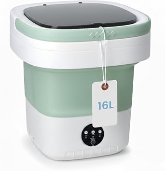 Portable Foldable Washing Machine, 16L Large-Capacity Mini Washer for Baby Clothes, Underwear & Travel Laundry, Lightweight TPE Silicone Washer for Apartments, Dorms & Camping,Green
