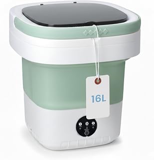 Portable Foldable Washing Machine, 16L Large-Capacity Mini Washer for Baby Clothes, Underwear & Travel Laundry, Lightweight TPE Silicone Washer for Apartments, Dorms & Camping，Green