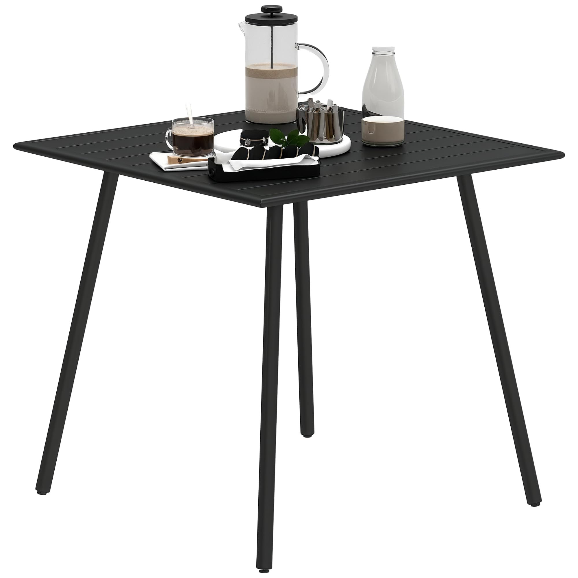 Outsunny Garden Dining Table for 4 Person, Square Outdoor Table with Easy Clean Slat Top, Rust Resistant Steel Frame, for Terrace, Balcony, 80 x 80 x 74 cm, Black