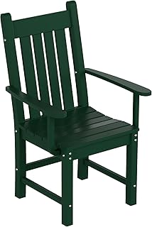 WO Home Furniture Poly Lumber Dining Chair with armrest, HDPE Seat, All Weather and UV Resistant for Outdoor, Indoor, Patio, Backyard, Balcony, Porch, Deck, Lawn, Dark Green