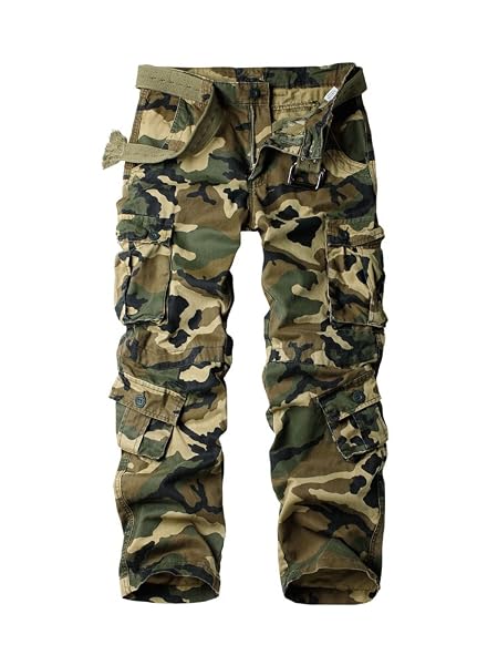 Aeslech - Pantaloni cargo da uomo, stile militare, con 8 tasche, da lavoro, Camo M, W30