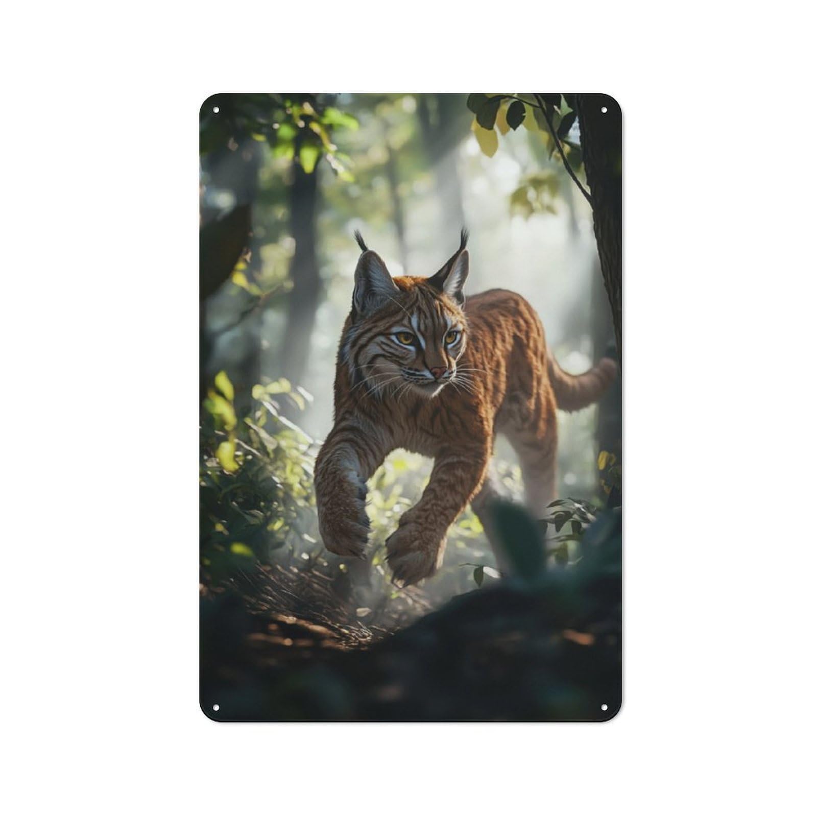 Junmoney Bobcat In The Forest Vintage Tin Sign 30X20cm For Dining Room Or Kitchen, Suited To Dining Room Decor Fans
