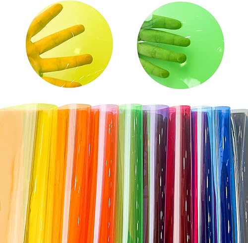 XHT 9 Piezas de Vinilo de PVC Transparente Claro, Película Fluorescente de Color Sólido Transparente Impermeable de 21cmx30cm para Lazos de Pelo y
