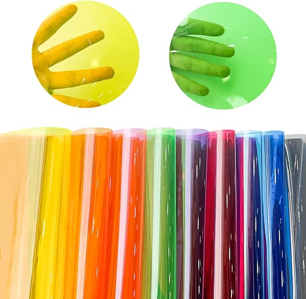 XHT 9 Pcs Clear PVC Vinyl, 21cmx30cm Fluorescent Solid Color Transparent Waterproof Film for Hair Bows Earrings Crafts