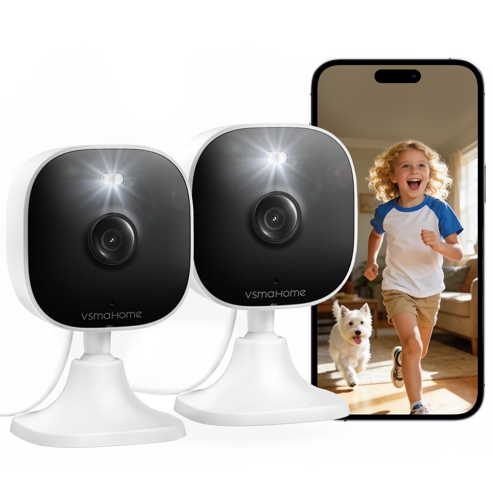 VSMAHOME 4MP Indoor Security Camera 2 Pack, 5G/2.4G WiFi CCTV Cameras for Home Security, IP66 Waterproof Surveillance Camera with Night Vision, Two-Way Talk, Pet/Baby Monitor, SD Card(Not Included)