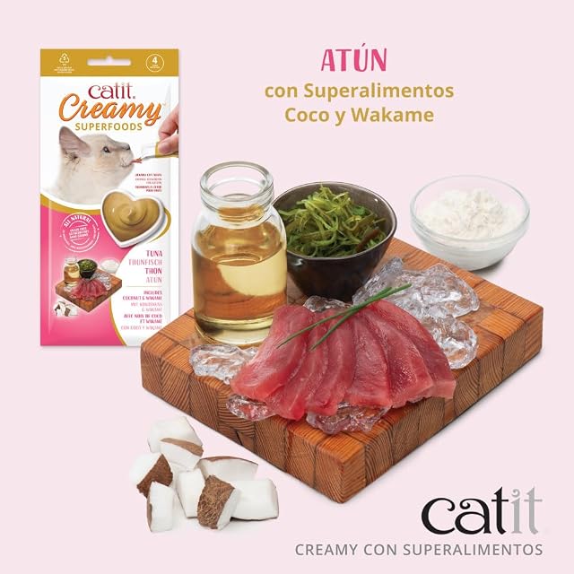 Foto 4 de 4 de Catit Creamy Superfood Snack húmedo par Gatos Atún/Coco y Wakame, 4x10g
