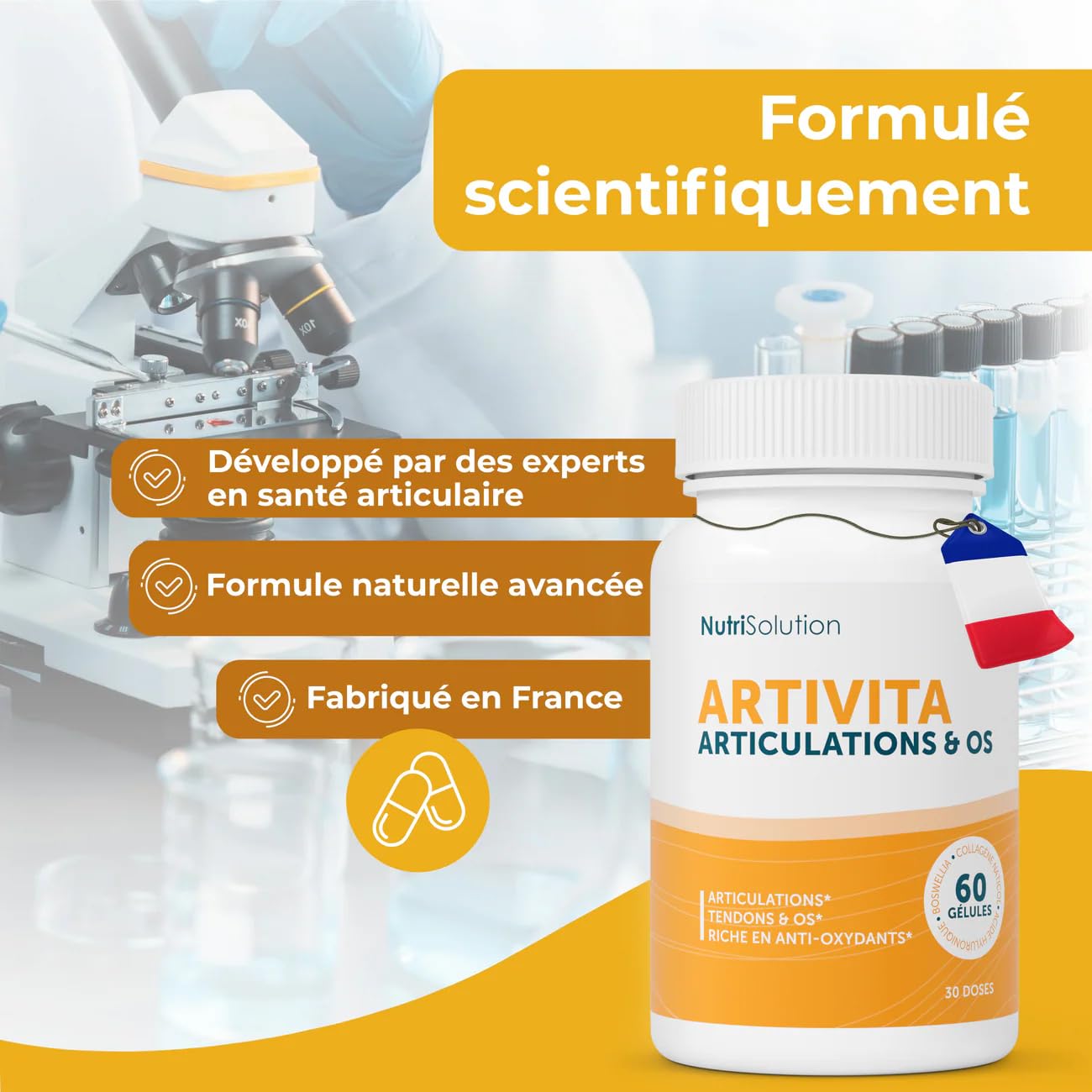 NutriSolution Artivita Soutien Articulaire – Formule Avancée au Collagène Marin, Acide Hyaluronique & Curcuma pour Articulations, Protection du Cartilage & Confort – 60 Gélules