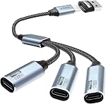 Duttek USB C Splitter 3 in 1, 3-Port USB C Hub with Type A to C Adapter, Type C Male to 3 Female Charging Cable Nylon Braided, 480Mbps Data Transfer, for Laptop, Phone Charging 0.8FT/25CM