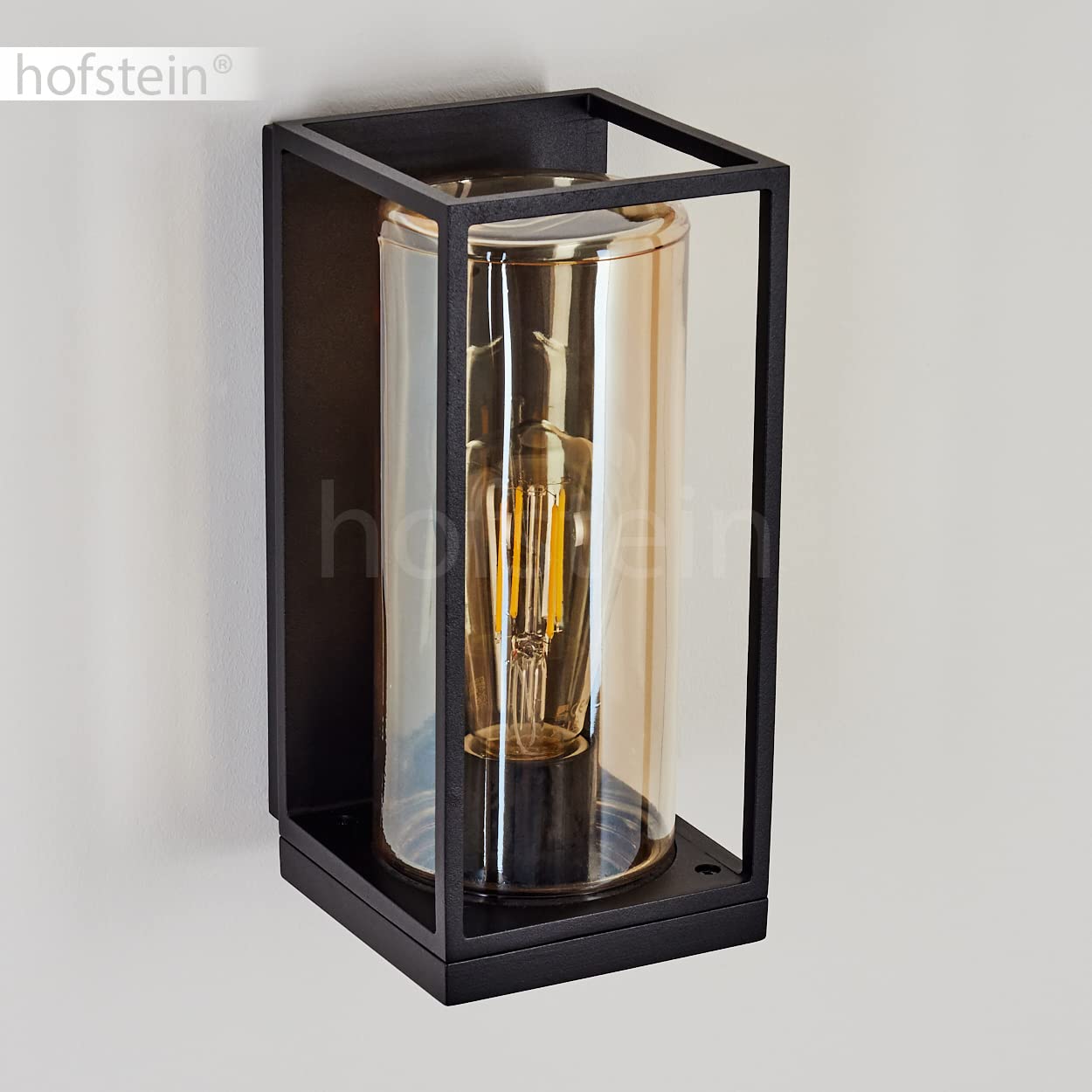 Buitenwandlamp Palanga, wandlamp van metaal in zwart en 2 glazen (amberkleurig/helder, 16 cm), 1-lamp, buitenlamp in industriële stijl met lichteffect op de muur, 1 x E27, IP44, zonder gloeilampen