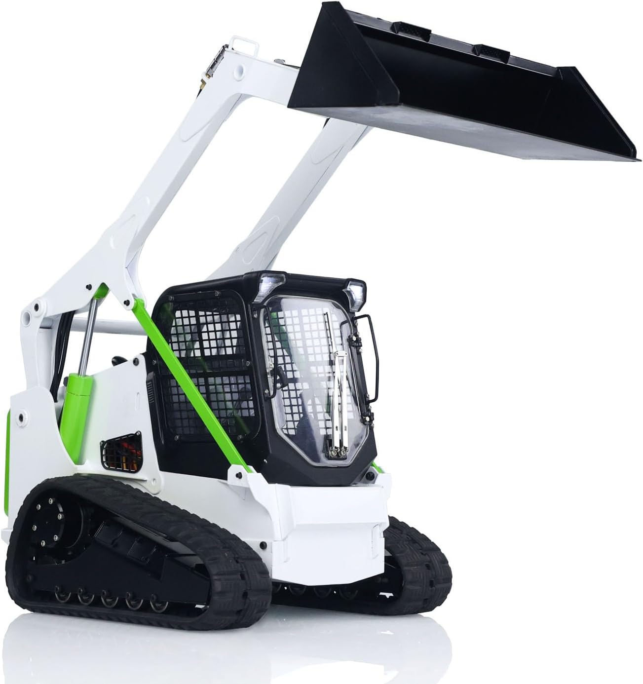 1/14 RC Hydraulic Skid-Steer Loader SM770 RTR Radio Control Construction Vehicle Light Sound System Motor Servo ESC Hobby Grade Model(Black White and Green)