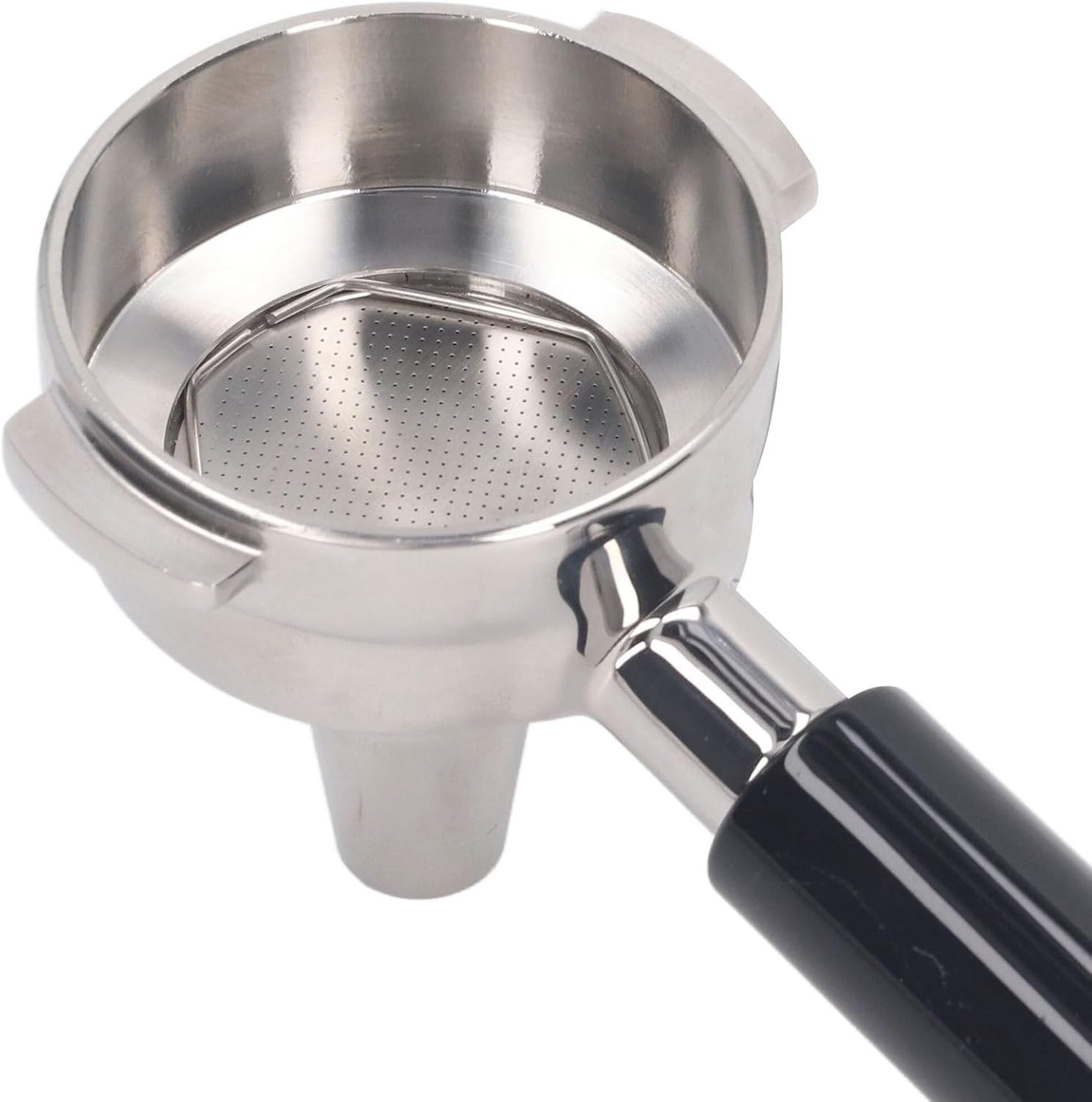 Coffee Machine Accessory, Fine Mesh Detachable Single Spout Stainless Steel Coffee Portafilter for Home (Black)