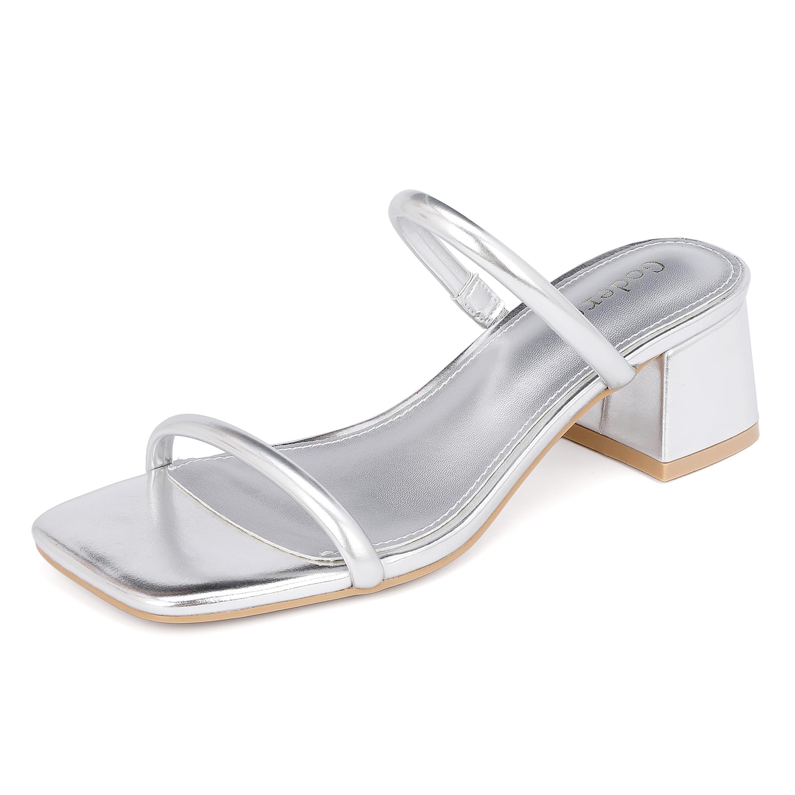 Goderci Women's Chunky Block Low Heeled Sandals Two Strap Square Open Toe Slip On Mule Heels