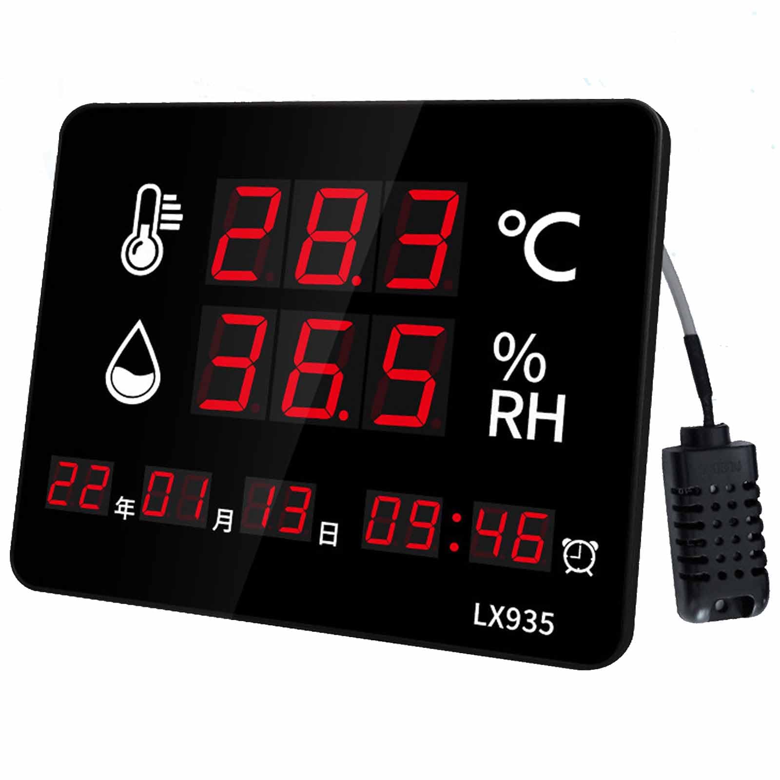 Termómetro Higrómetro Digital Industrial, Monitor De Temperatura Y Humedad, Rango De -40 a 80 °C Y De 0 a 99% HR, con Sonda Externa, Alarma De Límite Superior E Inferior
