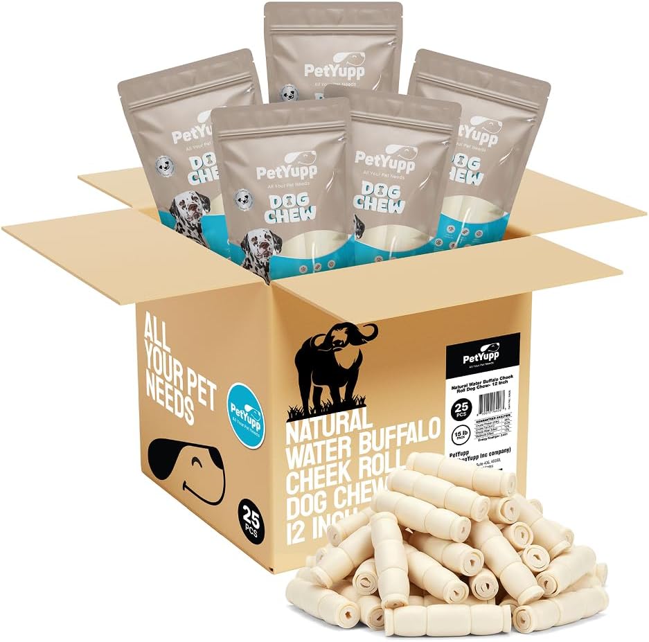 Beef Cheek Rolls for Dogs | All Natural, Long Lasting & Rawhide Alternative Chews | Retriever Roll Bulk Treats for Aggressive Chewers & All Dog Sizes | 12" Each, Pack of 25 Pcs.