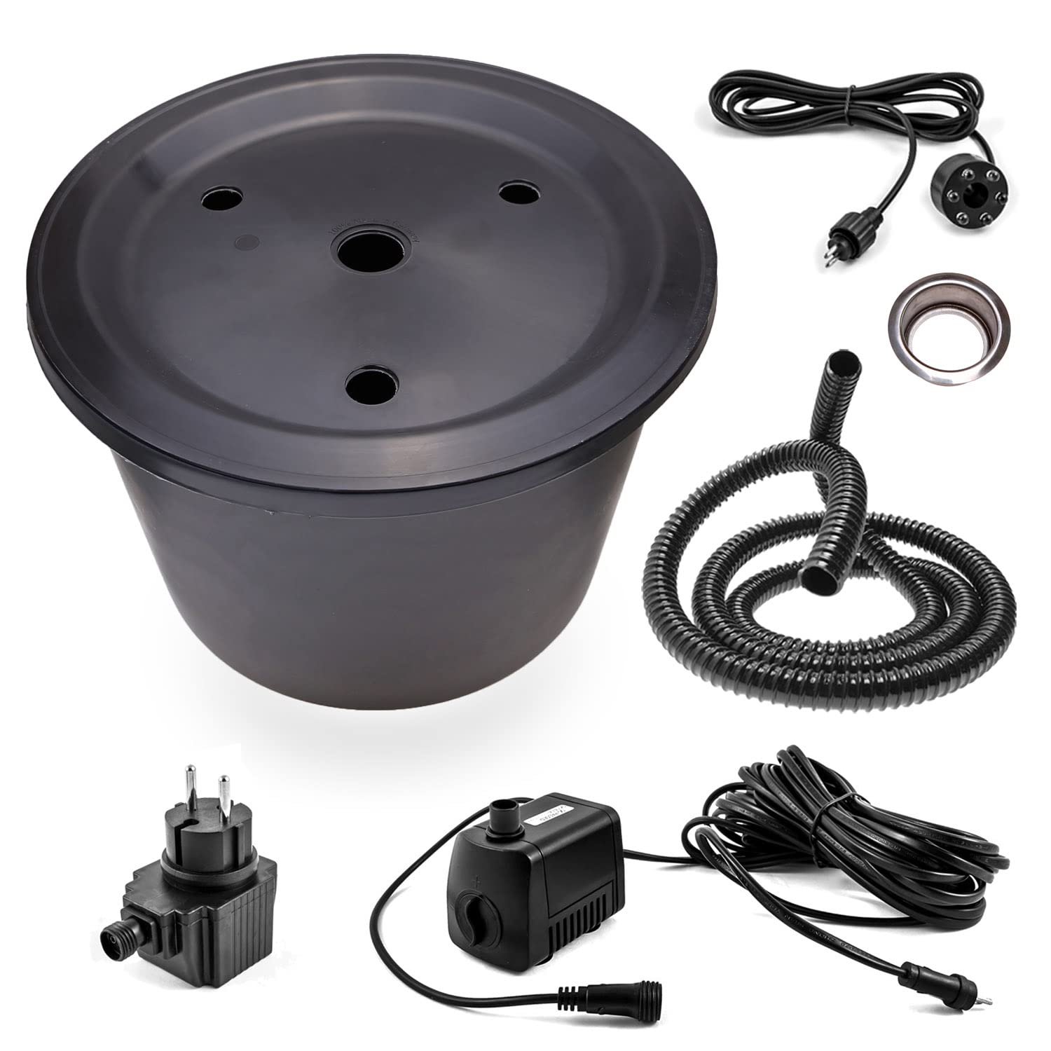 CLGarden Edelstahl Springbrunnen ESB9 poliert Kugelbrunnen Set mit LED Gartenbrunnen 20cm Kugel