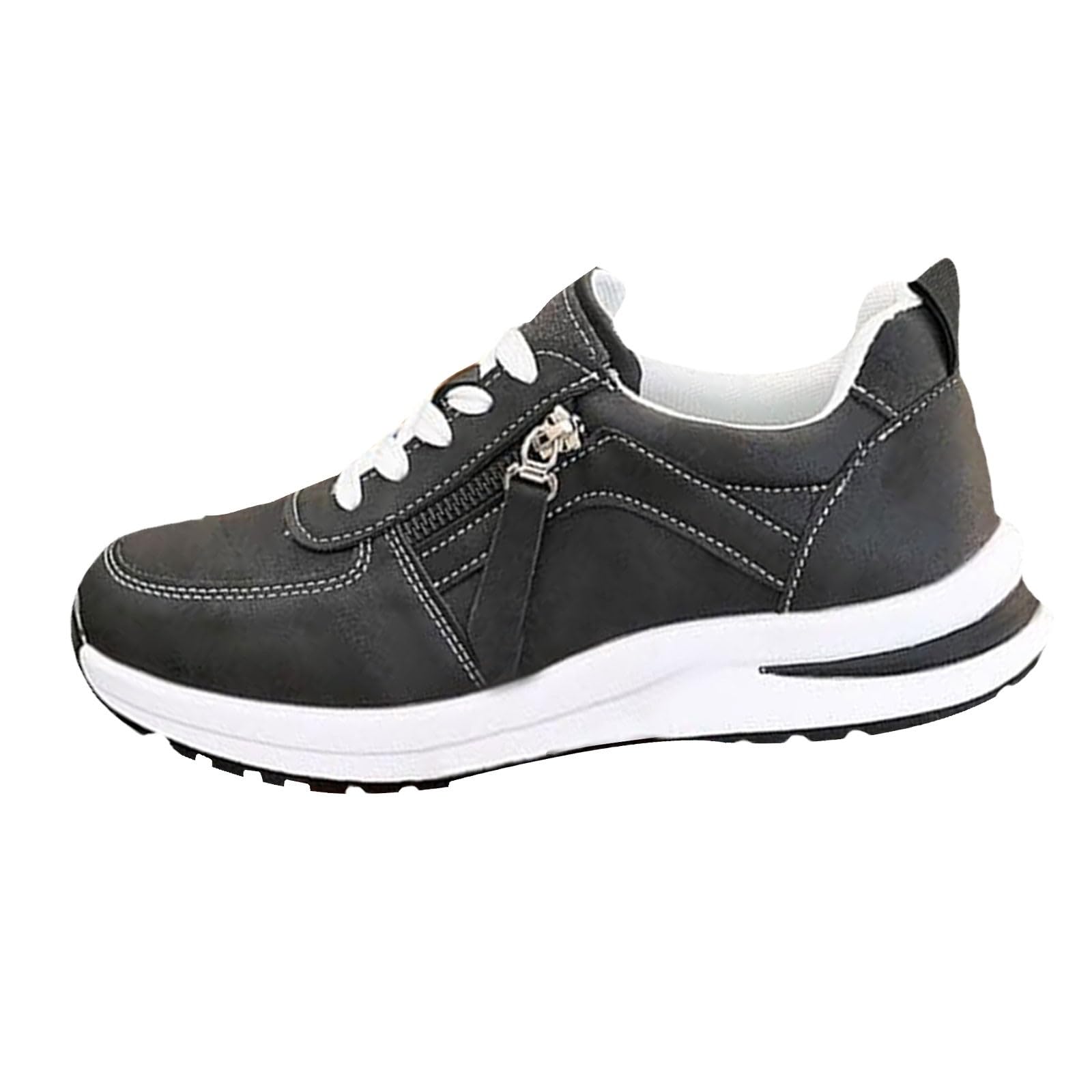Lace-Up Women's Vegan Sporty Trainers Flat with Zip Platform Trainer Shoes Walking Shoes Breathable Trainers Running Shoes Sports Shoes Casual Shoes
