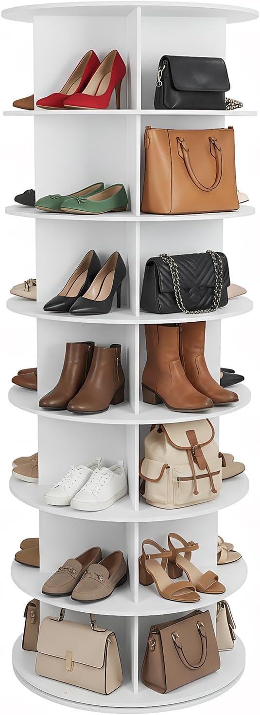 Rotating Shoe Rack Tower 7 Tier Organizer, Vertical Spinning Shoe Display Lazy Susan, Revolving 360 Ivor Shoe Rack Storage Round Carousel, Rotate Shoes Closet Organization for Entryway Living Hallway