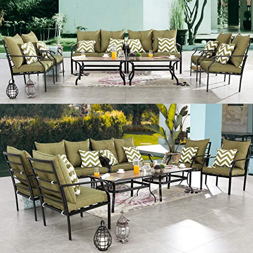 PatioFestival Patio Conversation Set Metal Outdoor Furniture Sets with Thick Cushions Pillows Galvanized Steel Frame (8 Pieces, Green)