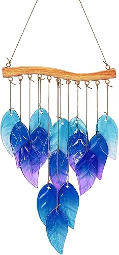 Campanillas de viento con hojas de vidrio azul, campanilla de viento de jardín para el hogar, fiesta, decoración de festivales, decoración de
