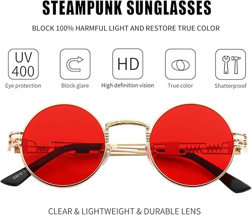 Miniatura 2 de Gafas de sol redondas para mujeres y hombres, gafas hippie retro con marco de metal, gafas de sol con protección UV 400