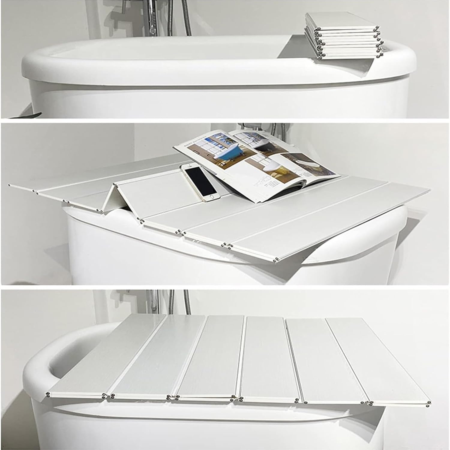 White Bath Insulated Folding PVC Storage Stand Waterproof 0.6cm Retractable Bath Tray Fits Most Bathtubs Suitable for Home Bathroom Spa Bath Time (Size : 180x70x0.6cm)