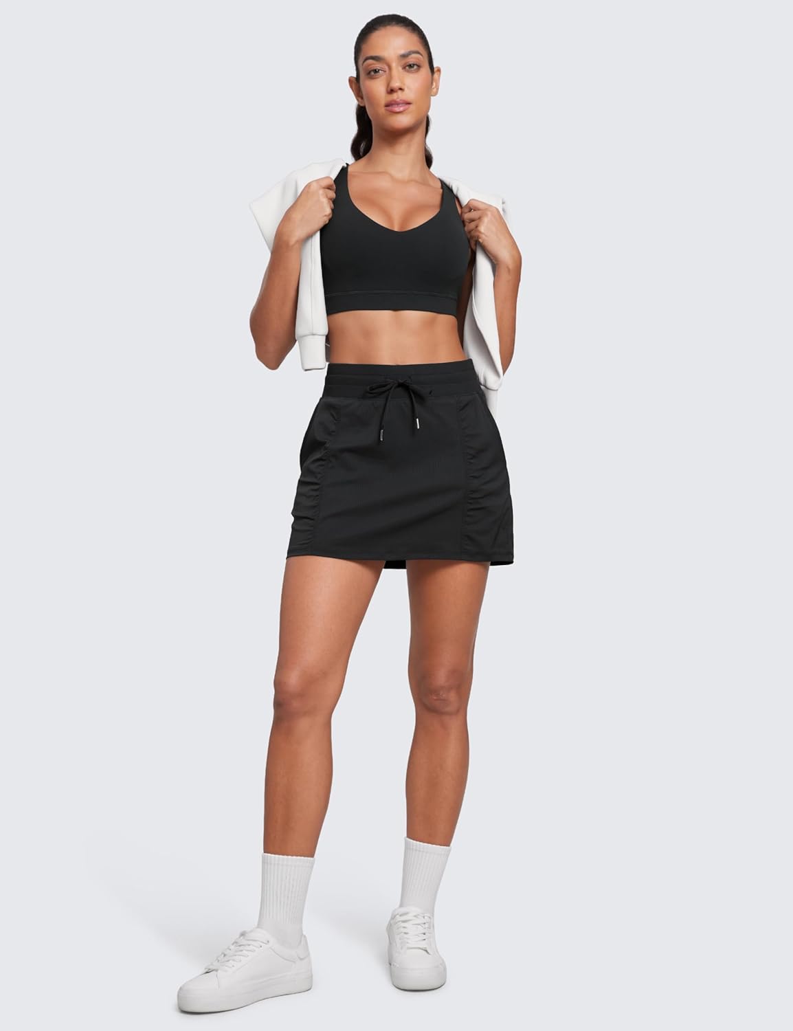 CRZ YOGA Lightweight Ruched Casual Skirts for Women - High Waisted Mini A Line Golf Drawstring Skort with Pockets - Image 3