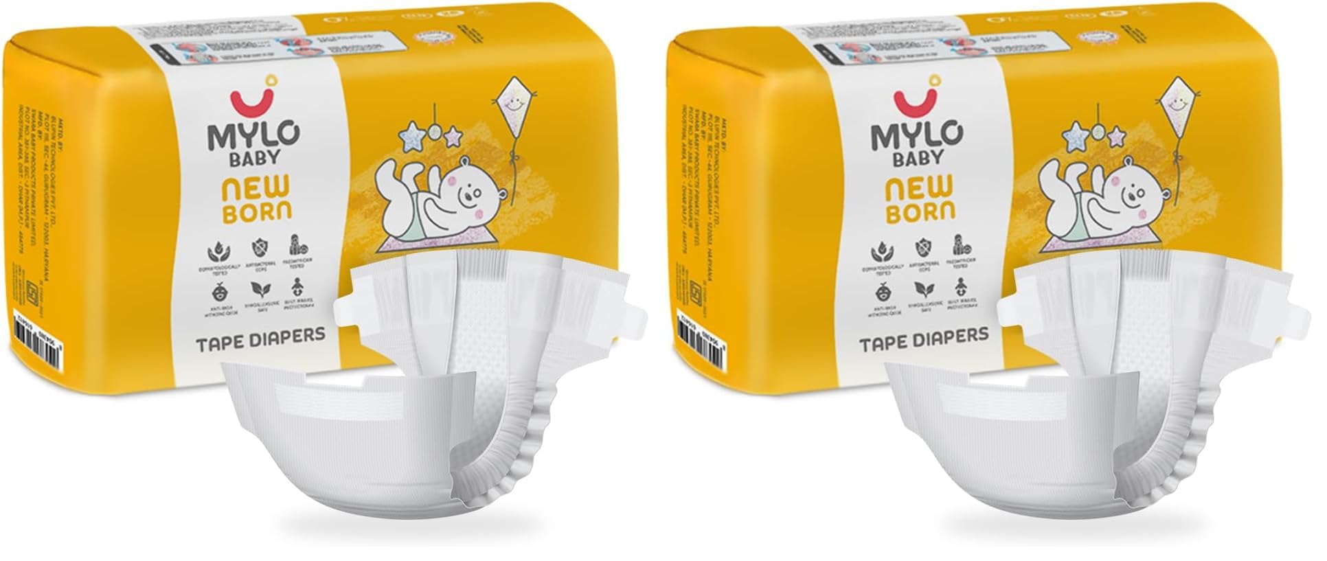 Mylo Baby Tape Diaper Newborn (NB) Size Upto 5 kg Babies (26 Count) Leak Proof | Lightweight | Rash Free | Upto 12 Hours Protection | ADL Technology | with Zinc Oxide Layer (Pack of 2)-image-39