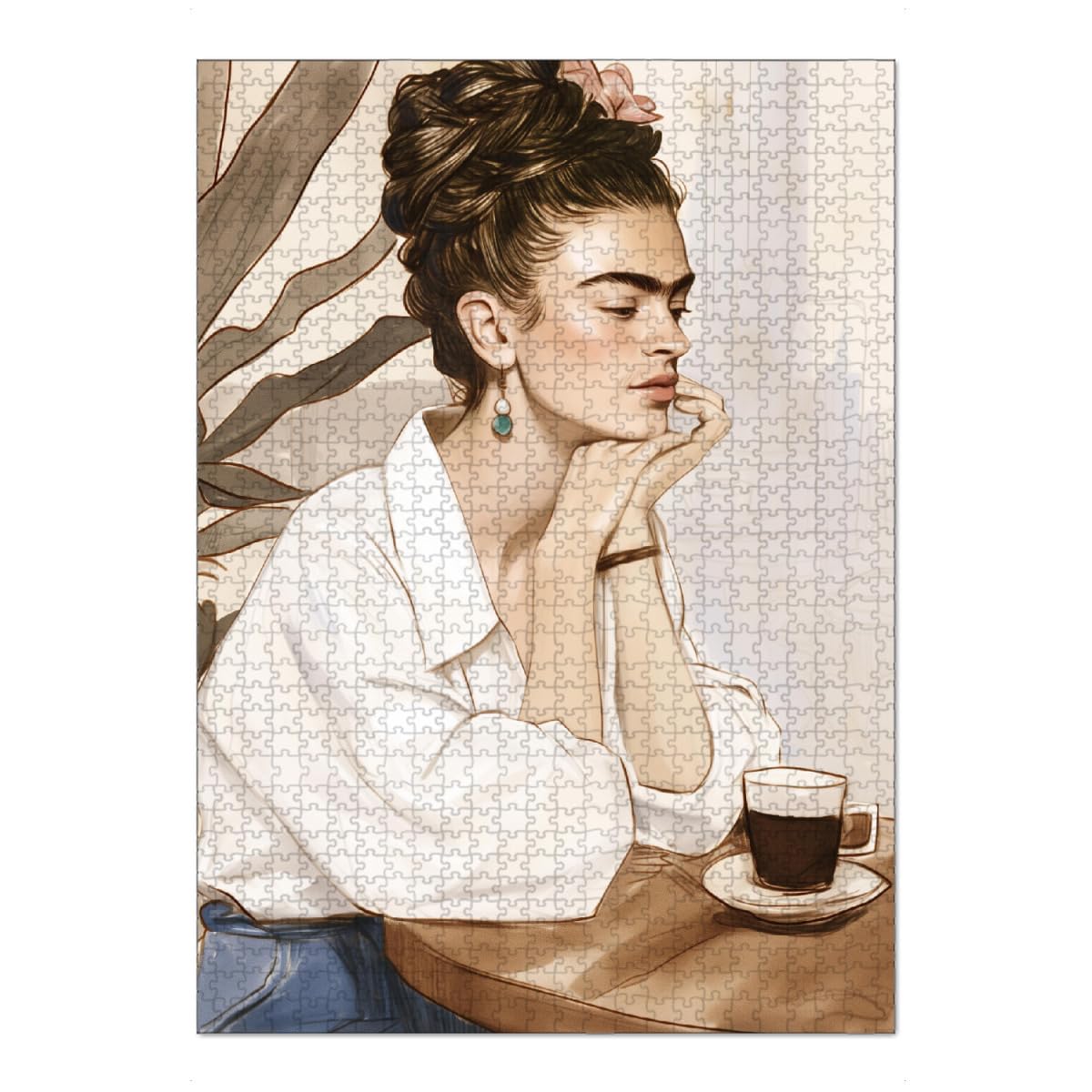 artboxONE-Puzzle XL (1000 Teile) Floral Frida Kaffee Liebe - Puzzle Frida Kahlo Blumen blumenhaar