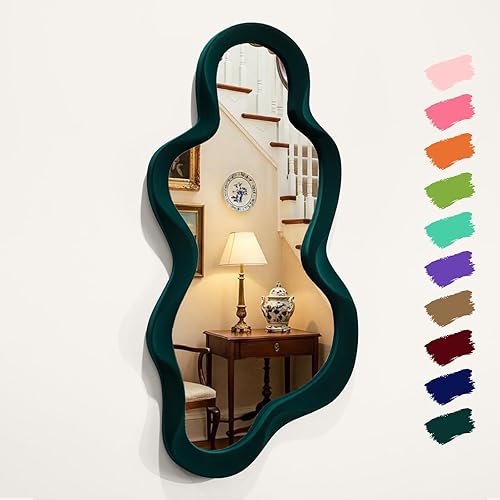 Miniatura 35 de Espejo de Pared Verde Decorativo para Entrada de Pasillo, Pequeños Espejos Decorativos Arqueados Irregulares para el Hogar, Oficina, Sala de Estar,
