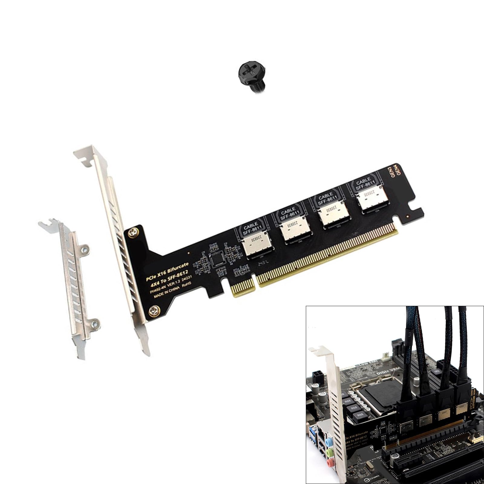 PCIe 16x to 4 Port SFF 8612 SFF 8611 Split Adapter Enables Efficient Multiple Solid Disks Configuration