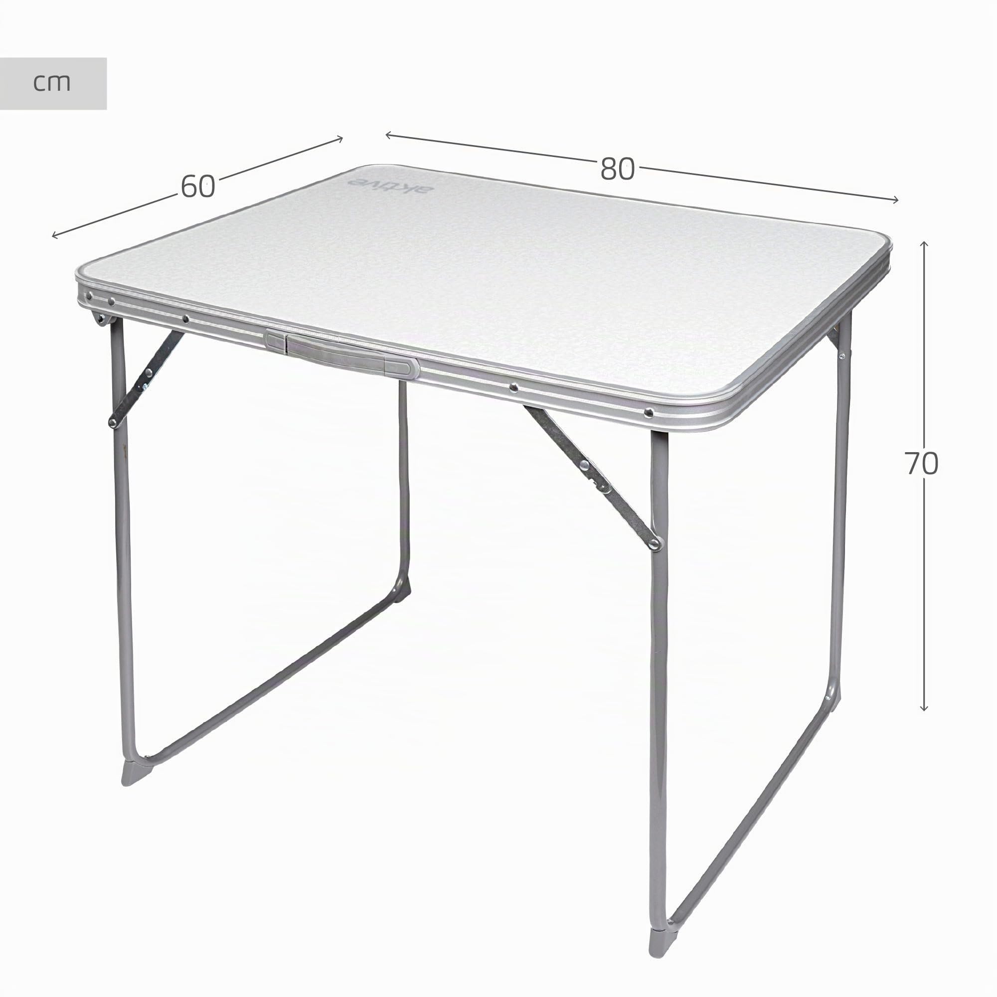 AKTIVE Table de Camping Pliante, Table Légère, Pieds Pliants, 80X60X70 cm, Bois MDF, Cadre en Acier, Blanc, Poignée de Transport, Camping