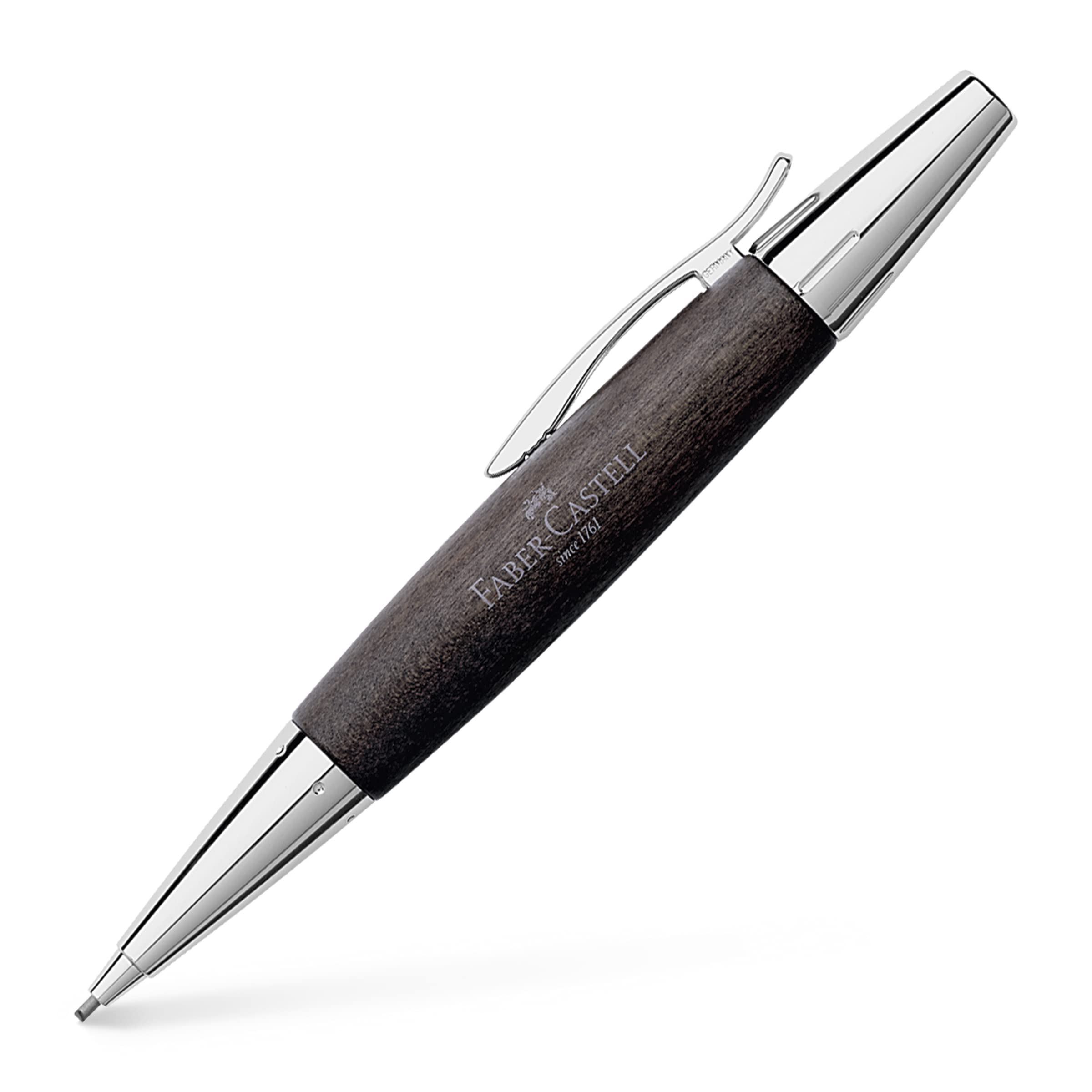 Faber-Castell 138383 Portamine e-motion chrome woodin legno di pero nero 148383 Penna a sfera e-motion chrome, legno di pero nero