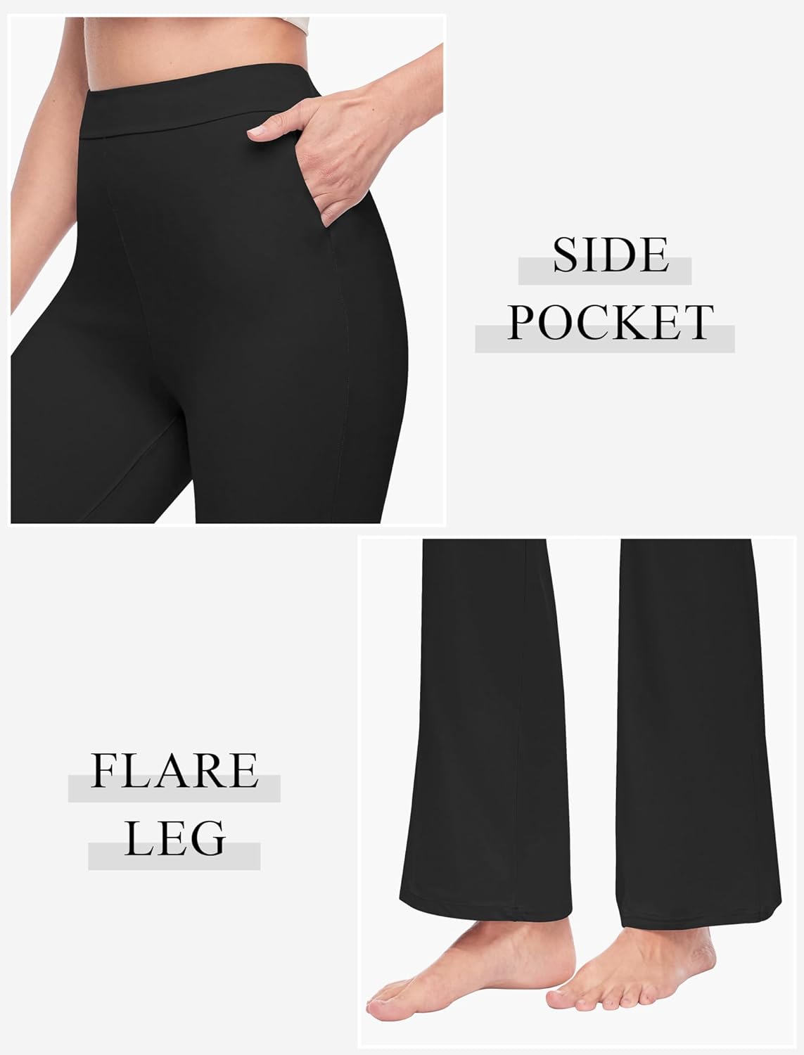 Womens Casual High Waist Flare Lounge Pants Stretchy Modal Bootcut Workout Trousers with Pockets Black - Image 4