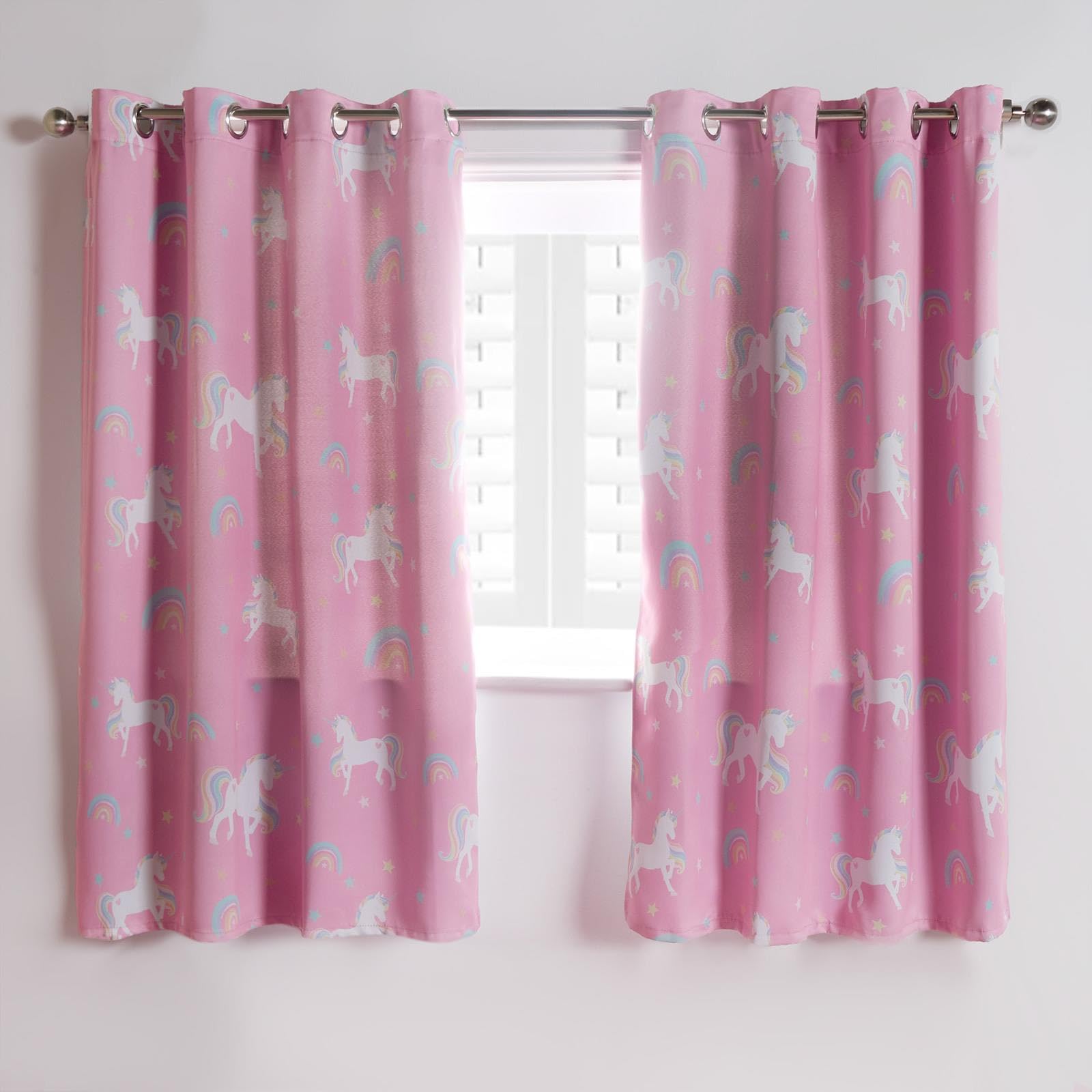 PONY DANCE Pink Curtains for Bedroom - 52 x 54 inch Pink Eyelet Foil ...