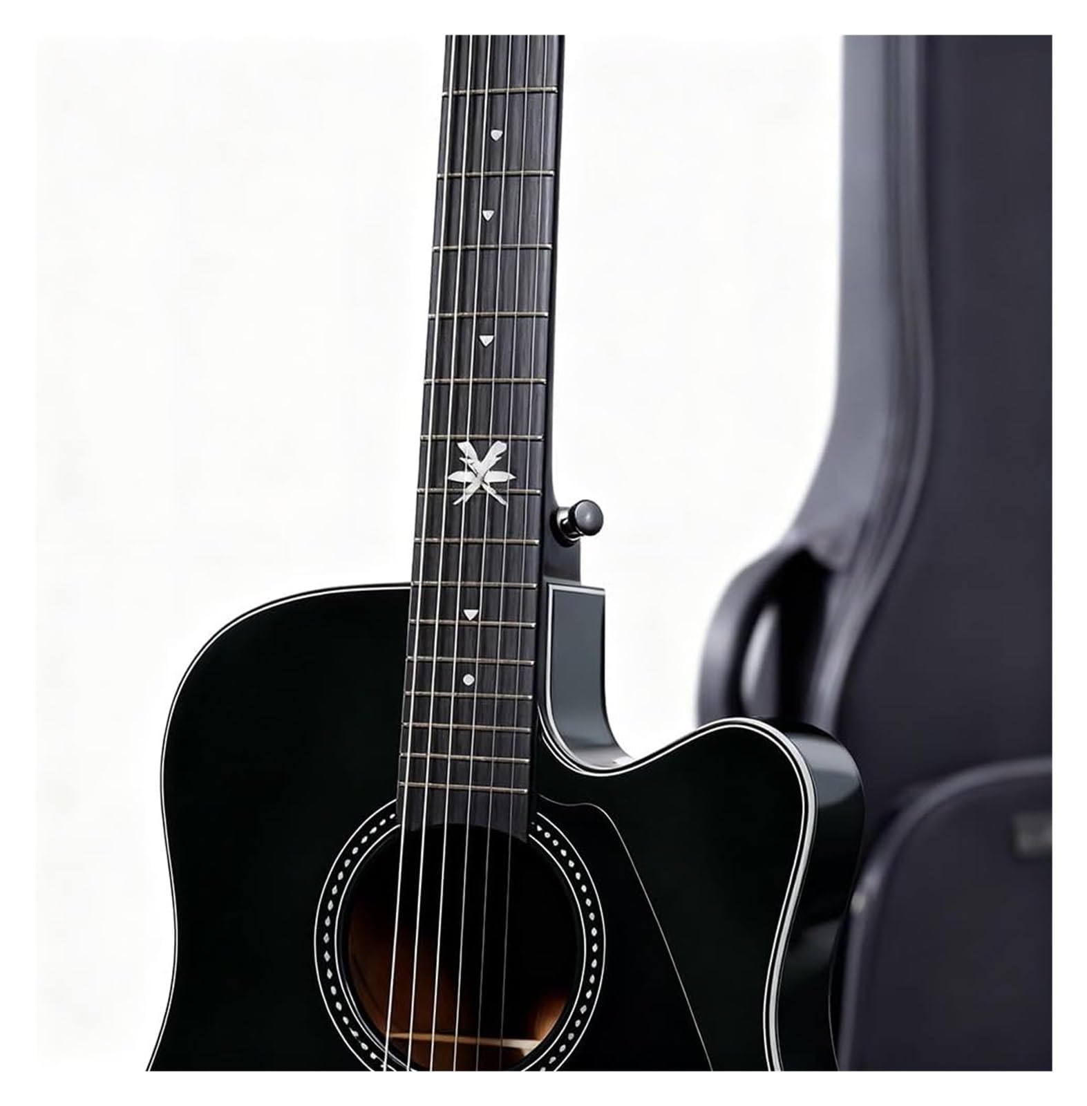 Chitarra acustica, confezione con borsa da concerto, plettri, corde e tracolla, 104 cm, top in abete dreadnought full size, per principianti, adolescenti e adulti (nero)
