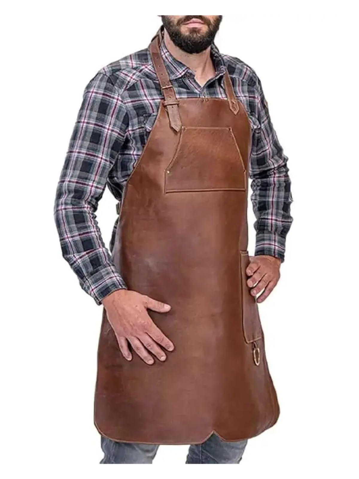 Heavy Duty Tool Apron Delantal de cuero sintético impermeable con cuello ajustable for barbacoa al aire libre, carnicero, zapatero, trabajo bolsillo