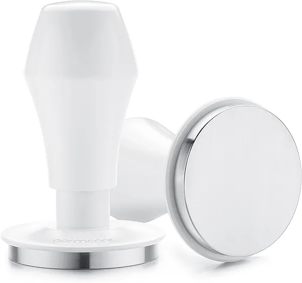 Normcore 58mm Espresso Tamper V4, Spring Loaded Coffee Tamper With Stainless Steel Flat Base Fits 58mm Standard Baskets, 15lb / 25lb / 30lbs Replacement Springs, Non-stick coating White