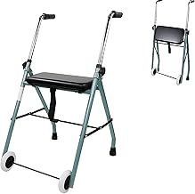 Folding Rollator Rollator in Painted Steel, Folding Walker for the Elderly, 4-Wheel Walker, Seat and Brakes. (2 Wheels)