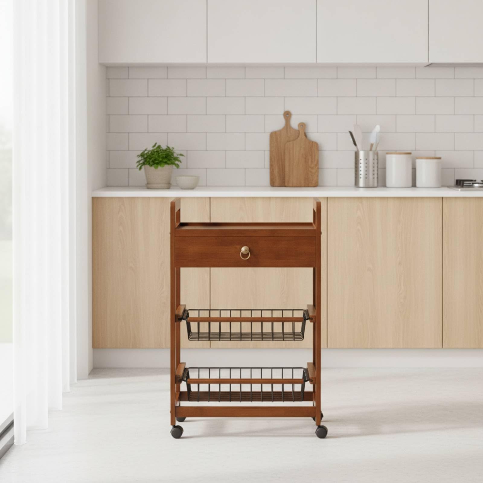 Organizador Cocina con Ruedas Estrecho Estantería con Ruedas Estable Mueble para, Grande, con Cajón, 43cm De Largo, Altura 95cm