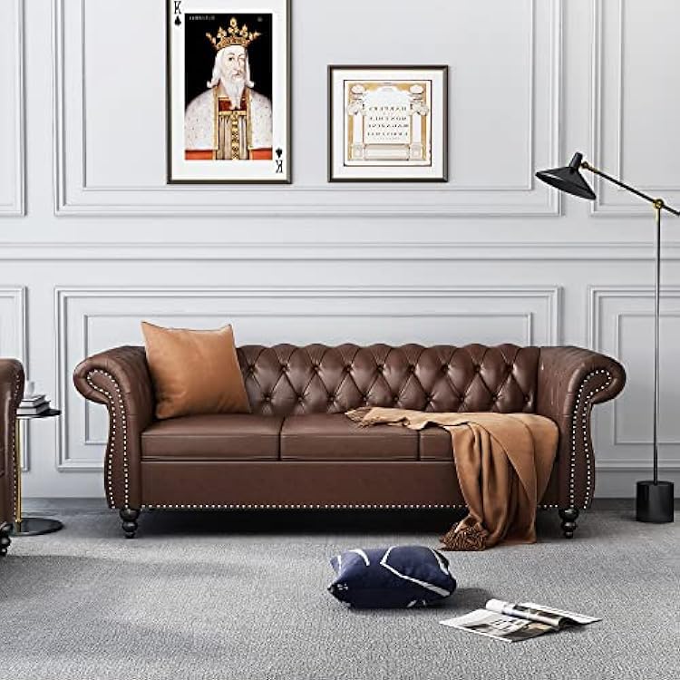 Image of WOODEN WORLD Modern & Classic Leather Sofa Set - Luxurious Comfort, Stylish Design, and Durable Build (Brown, 3 Seater)