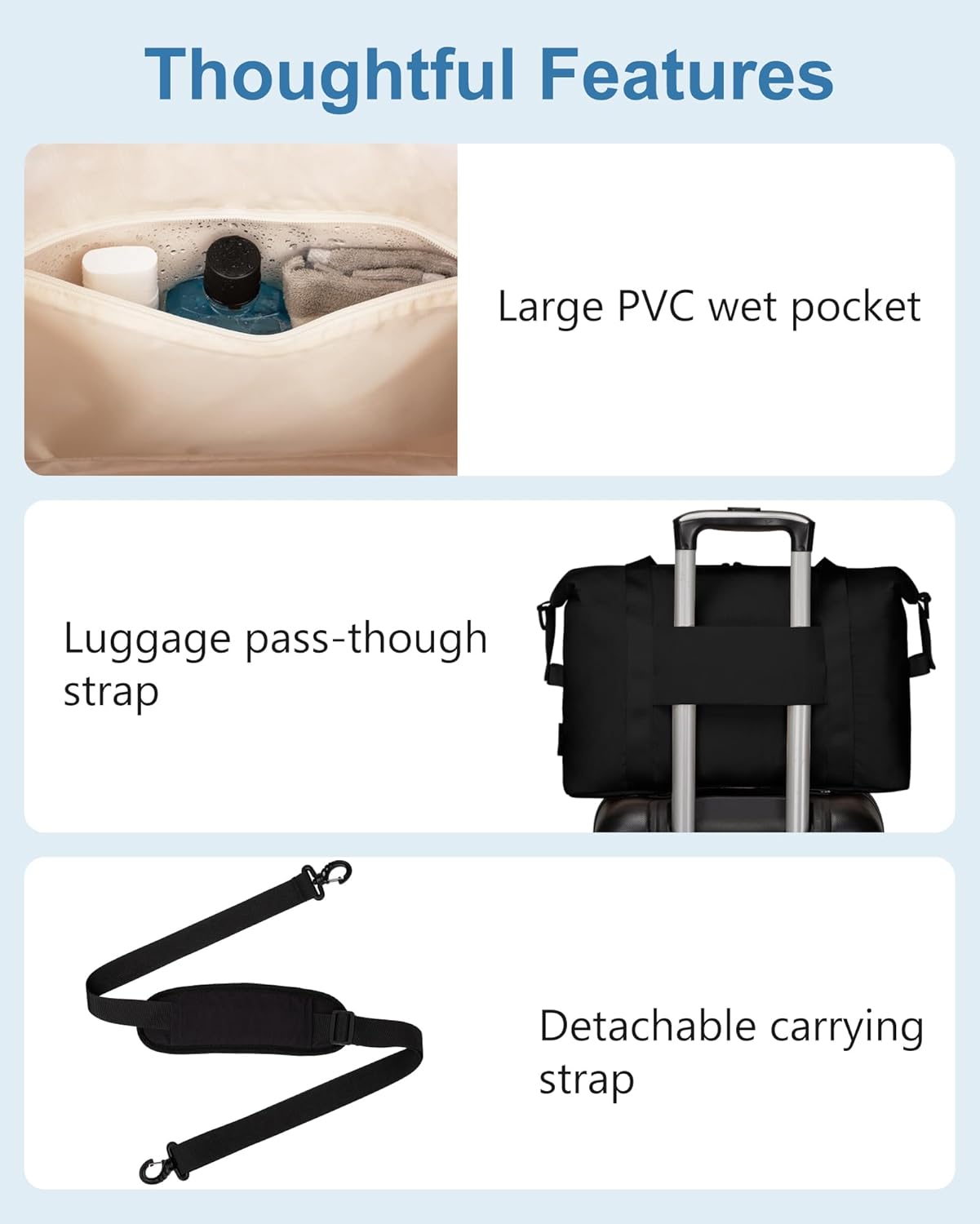 JUNGYOON Gym Bag for Women – Lightweight Weekender Overnight Bags with Toiletry Pouch, Quilted Travel Duffle Carry On Bag - Image 5