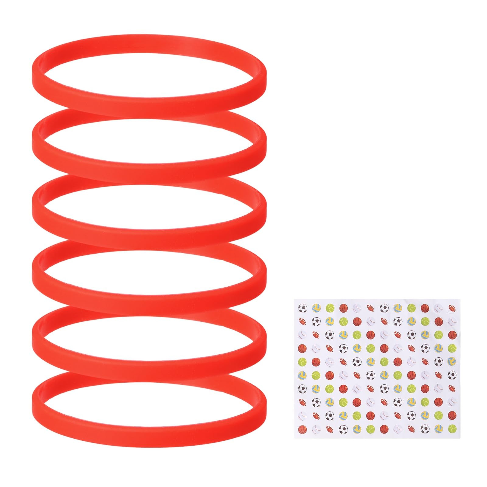 YELARXI Silicone Bracelets, Dia 14-19cm Solid Color Rubber Wristbands, Blank Stretch Bands with Sports Stickers 6 Pcs & Red -Fitting For(Basketball/Men/Women/Party/Sports Train) — image 1