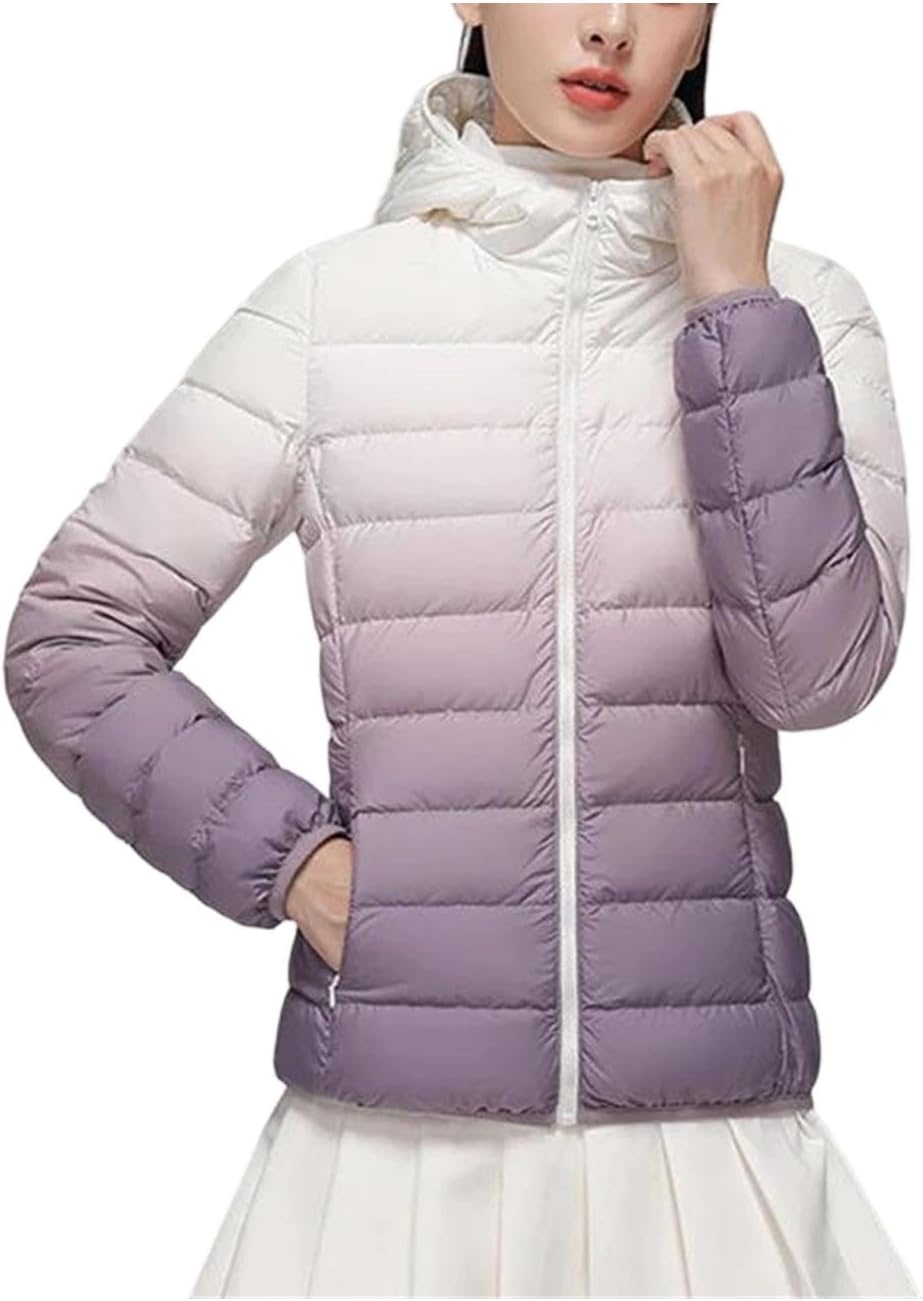 Women's Hooded Duck Down Jacket Lightweight Warm Gradient Casual Coat Fall Winter Parka