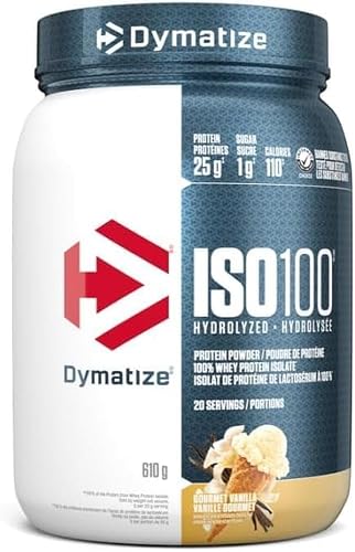 ISO100 Hydrolyzed Protein Powder by Dymatize, Gourmet Vanilla, 100% Whey Isolate Powder, 25g of Protein, Gluten Free, 20 Servings, 610g - Vanilla - 610 g (Pack of 1)