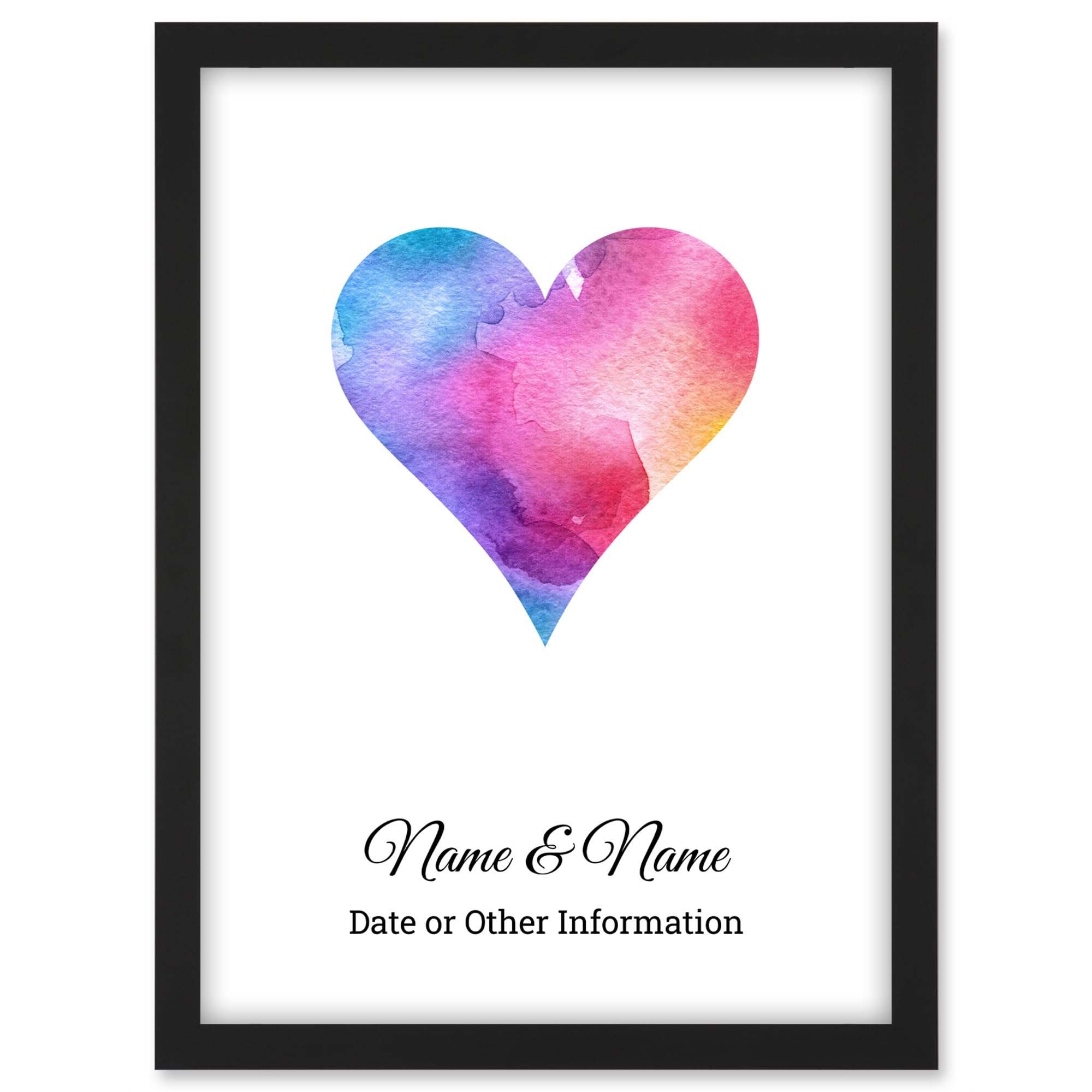Artery8 Personalised Custom Watercolour Love Heart Framed Wall Art Print Memento Wedding Marriage Engagement Anniversary Valentine Gift for Her Couples Wife