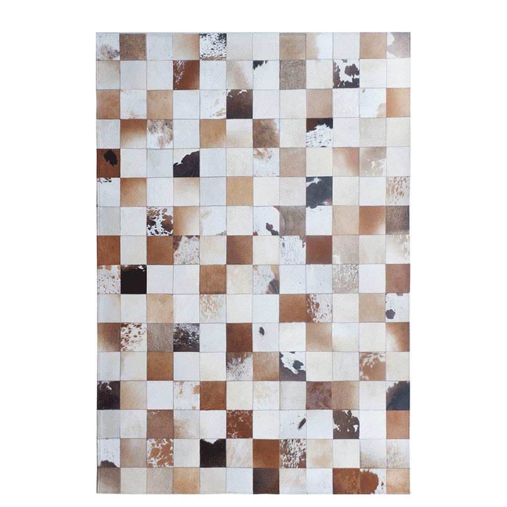 Tapis Moderne Rectangle Tapis Naturels - Patchwork de Peau de Vache de Qualité Professionnelle + Fond Antidérapant en PU, Tapis de Salon en Cuir Fait Main (200x300cm)
