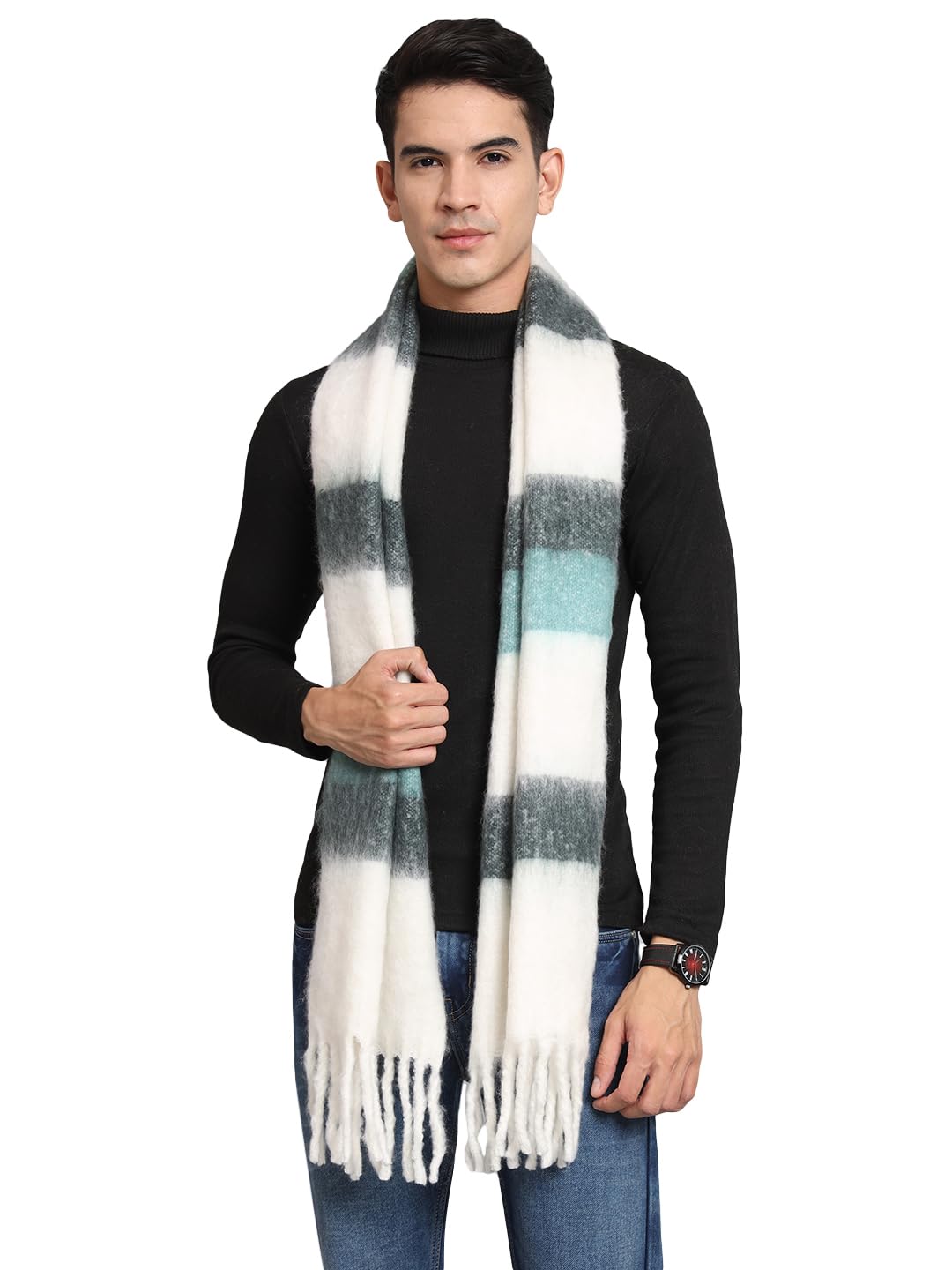 Ravaiyaa - Attitude is everything Acrylic Wool Muffler for Men/Boys Reversible Cashmere Scarf for Winters 72"x14" Inch (White)-picture-16