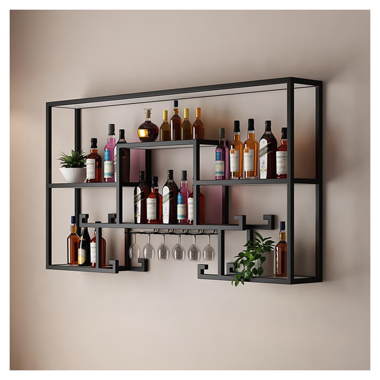 Étagère à vin flottante moderne couleur or pour une décoration élégante de bar de cuisine