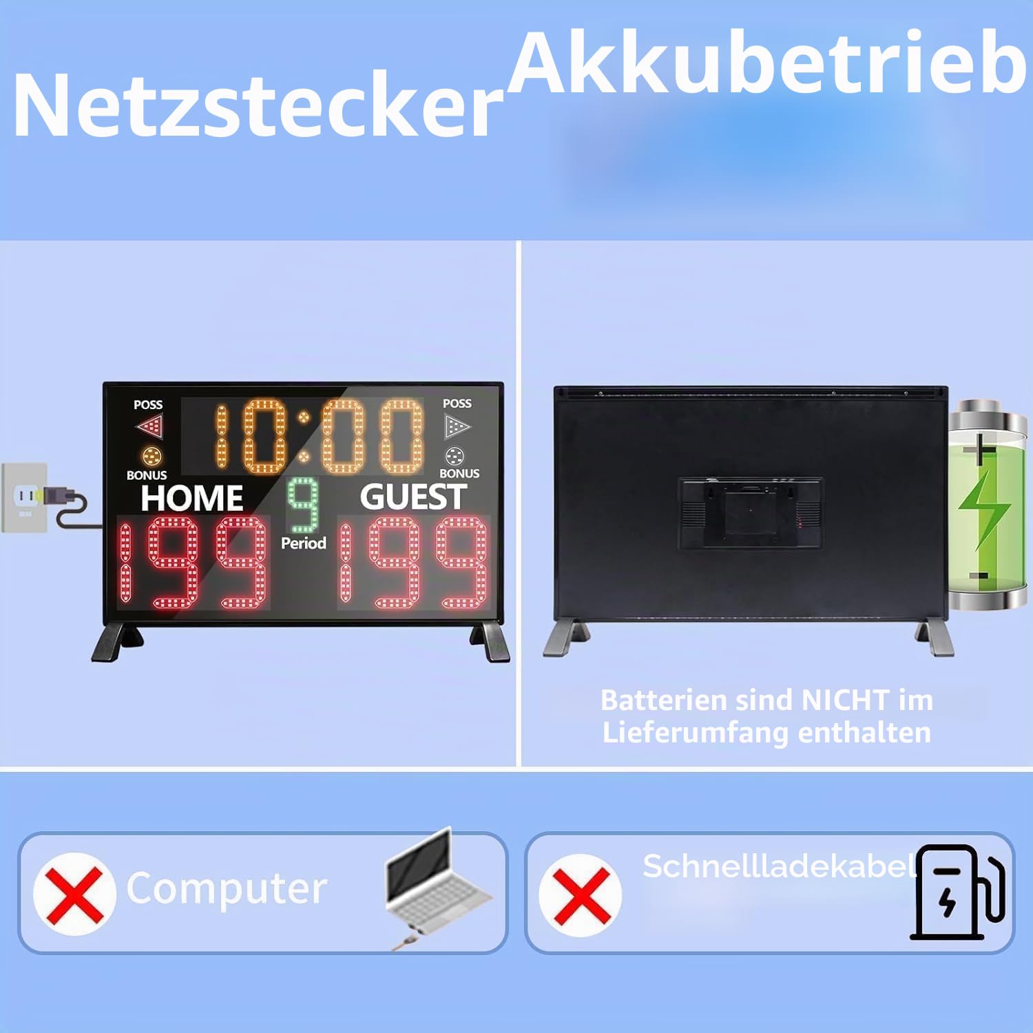 YZ Digitale Anzeigetafel mit Fernbedienung, tragbare Basketball-Anzeigetafel mit Timer-Uhr, elektronische Anzeigetafel mit Fernbedienung, Tisch-Anzeigetafel, Punktezähler für Outdoor-Spiele